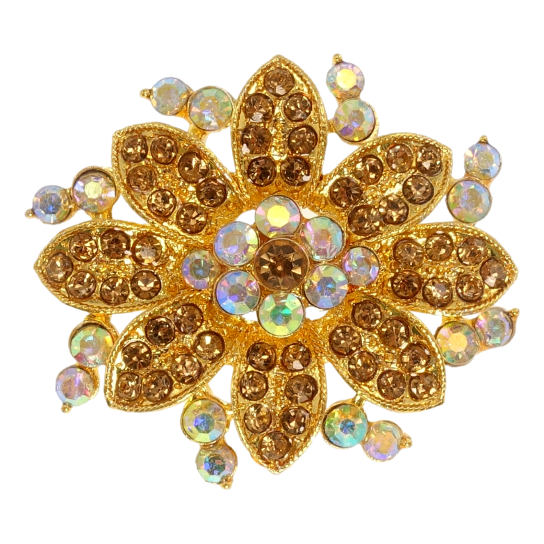 Брошь Цветок с коричневыми стразами фото №1