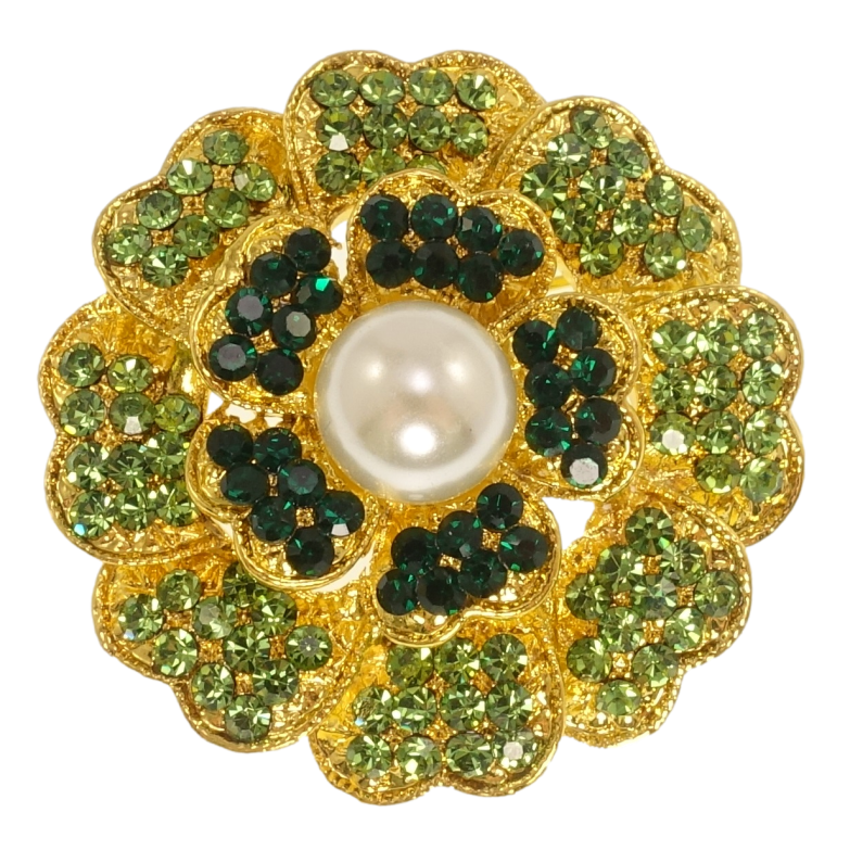 Брошь Цветок с зелеными стразами фото №1