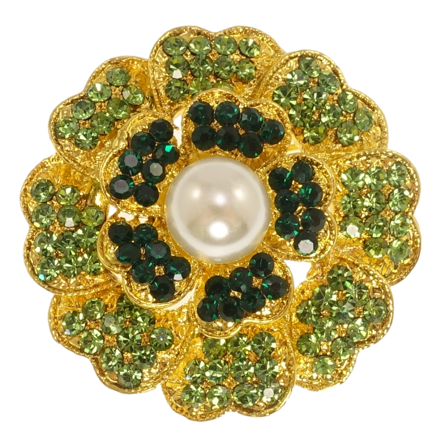 Брошка Квітка із зеленими стразами фото №1