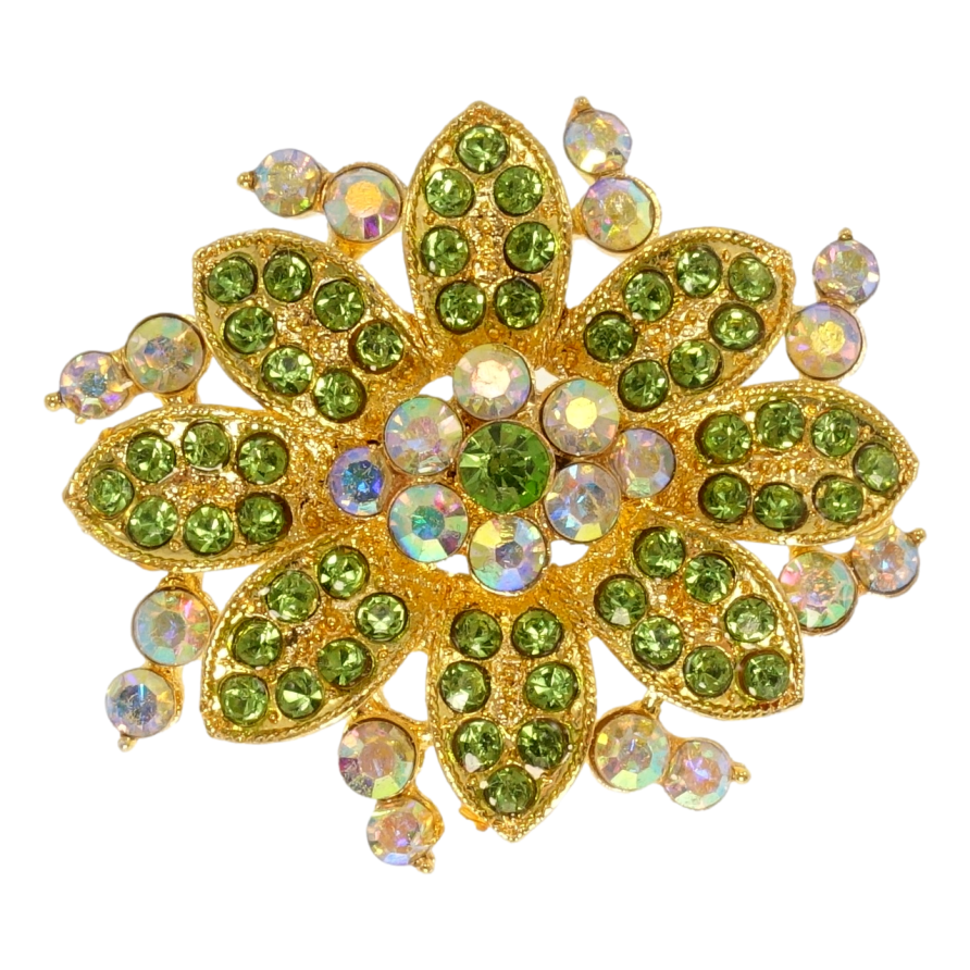 Брошка Квітка із зеленими стразами фото №1