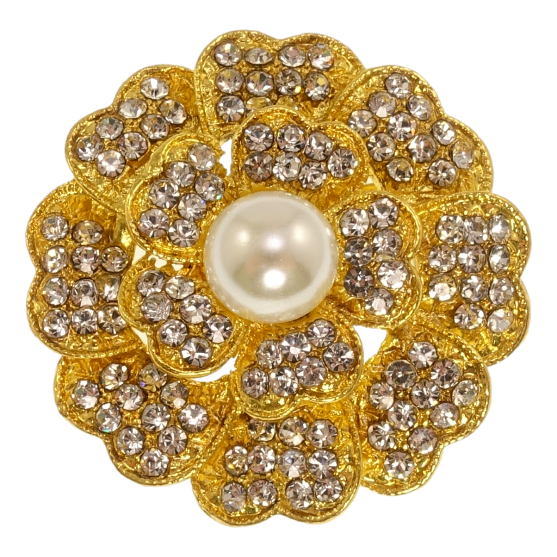 Брошка Квіточка з білими стразами та перлами фото №1