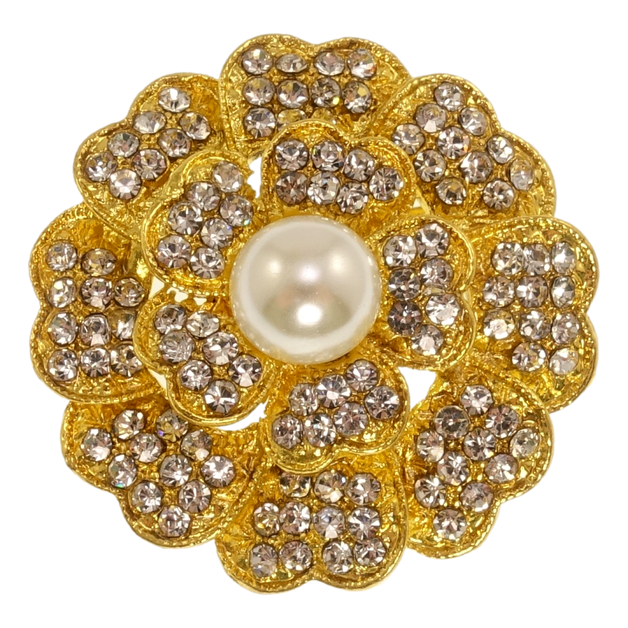 Брошка Квіточка з білими стразами та перлами фото №1 Брошка Квіточка з білими стразами та перлами фото №1
