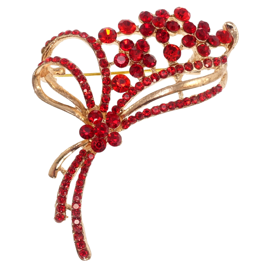 Брошка Букет з червоними стразами фото №1