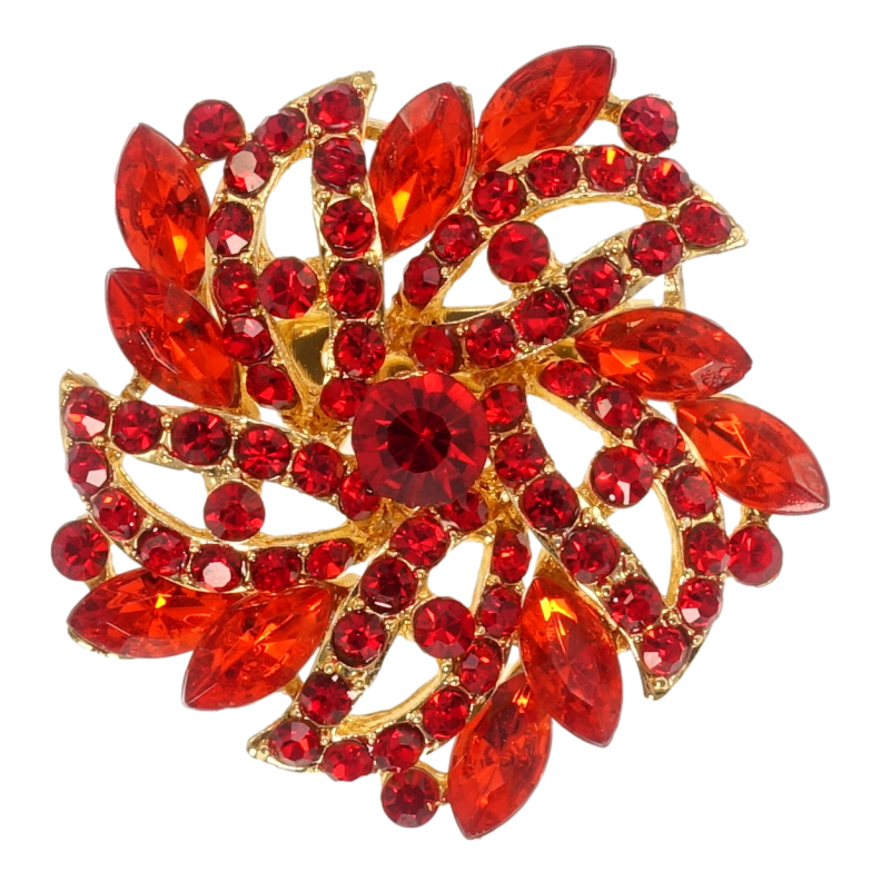 Брошь Цветок с красными стразами фото №1