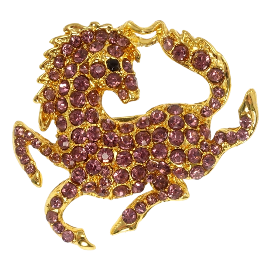 Брошка Кінь з бордовими стразами фото №1