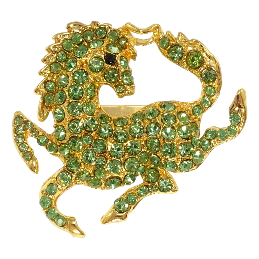Брошь Конь с зелёными стразами фото №1 Брошь Конь с зелёными стразами фото №1