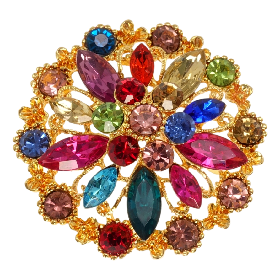 Брошка Сніжинка з різнокольоровими стразами фото №1