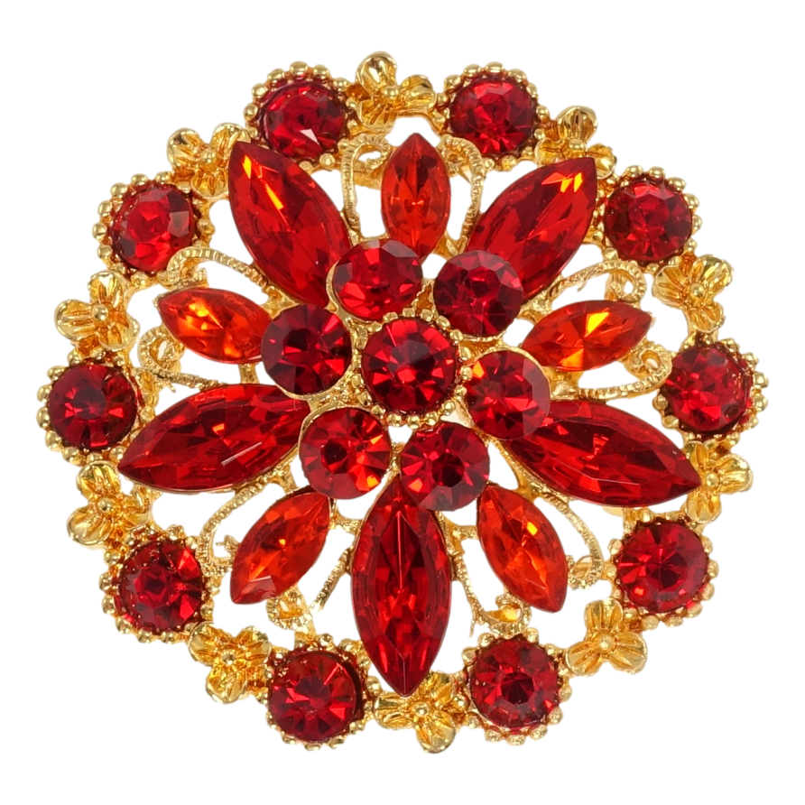 Брошь Снежинка с красными стразами фото №1