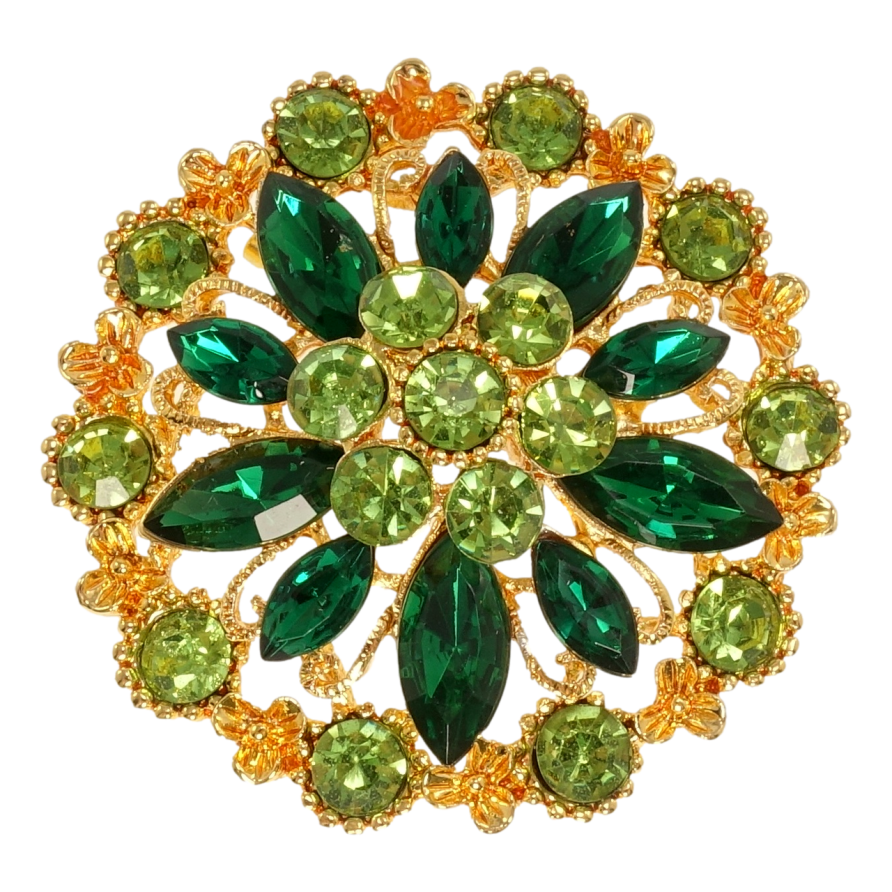 Брошка Сніжинка із зеленими стразами фото №1