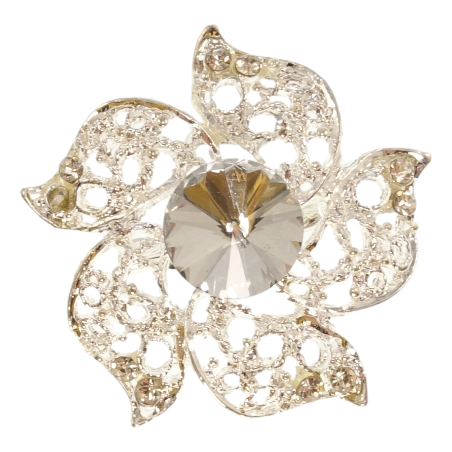 Брошка Квітка з білими стразами фото №1 Брошка Квітка з білими стразами фото №1