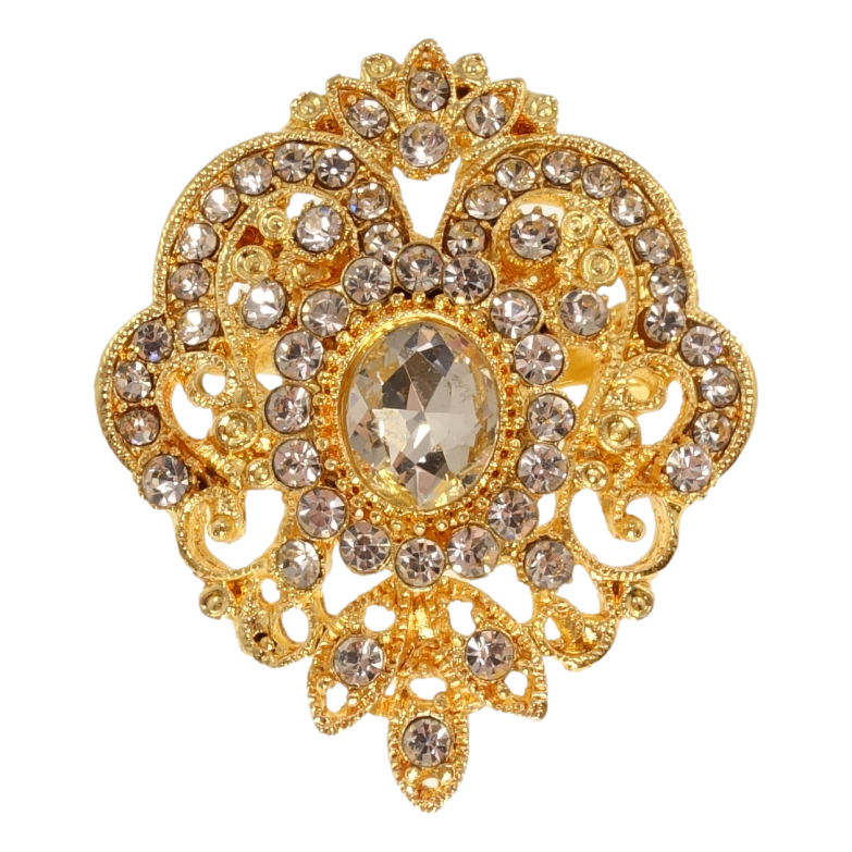 Брошка Квітковий орнамент з білими стразами фото №1