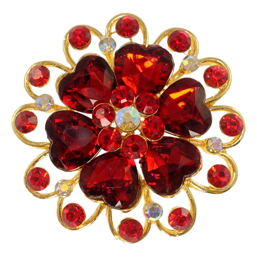 Брошка Квітка з червоними серцями фото №1