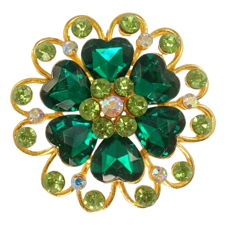 Брошь Цветок с зелёными сердечками фото №1