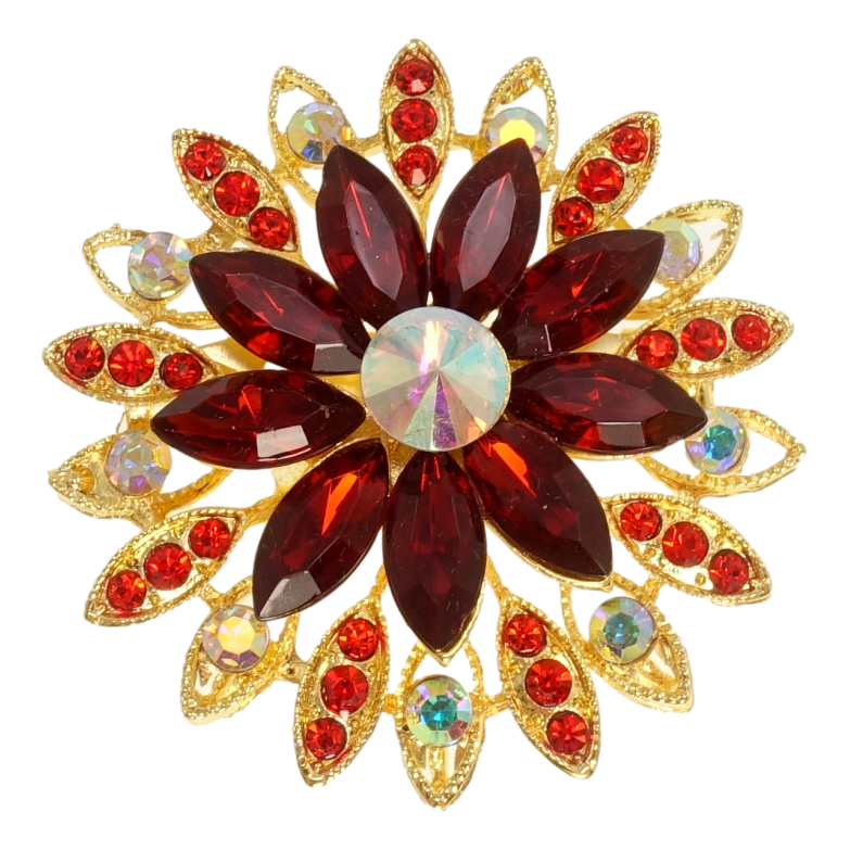 Брошь Цветок с красными кристаллами фото №1