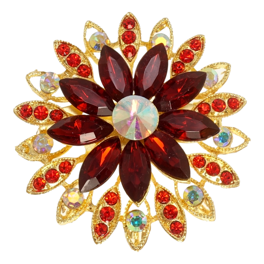 Брошка Квітка з червоними кристалами фото №1 Брошка Квітка з червоними кристалами фото №1
