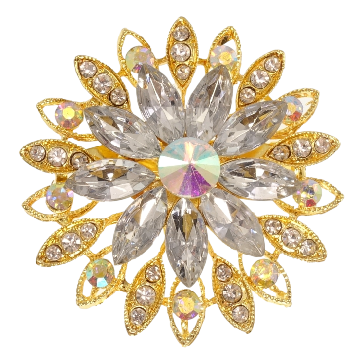 Брошь Цветок с белыми кристаллами фото №3