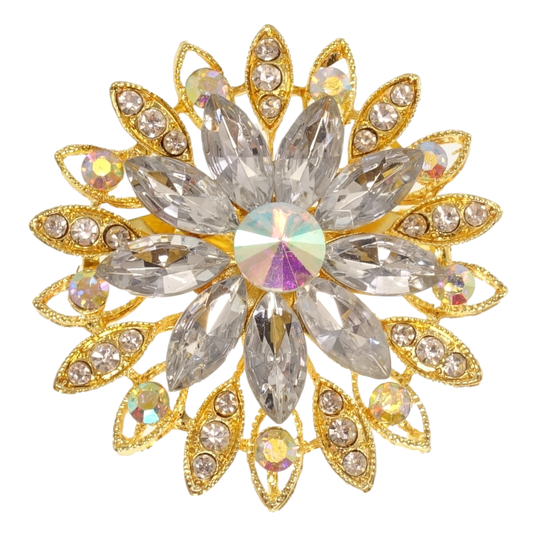 Брошь Цветок с белыми кристаллами фото №1