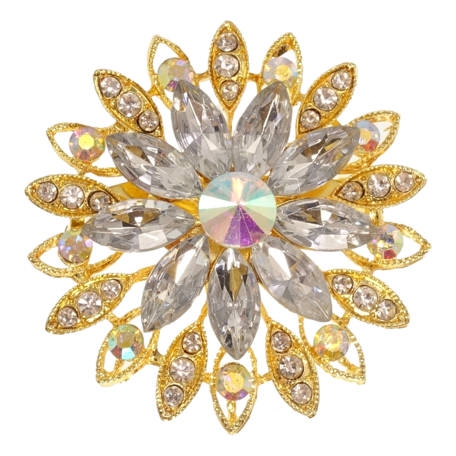 Брошь Цветок с белыми кристаллами фото №1