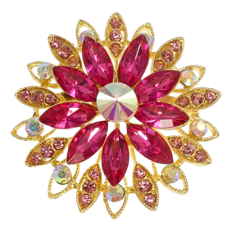 Брошка Квітка з малиновими кристалами фото №7