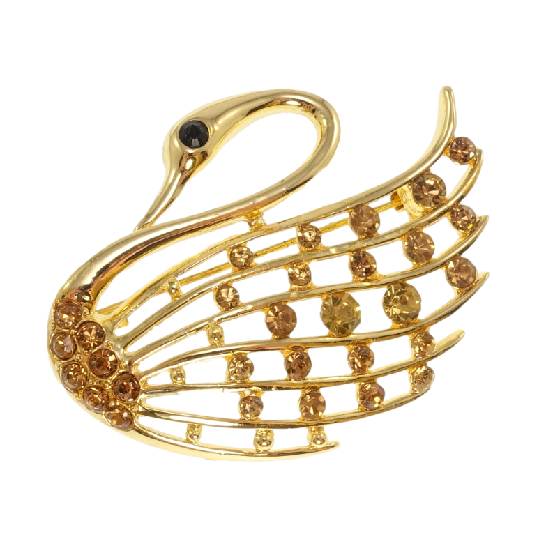 Брошка Лебідь із золотистими стразами фото №1 Брошка Лебідь із золотистими стразами фото №1