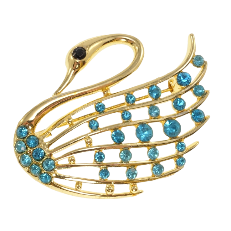 Брошь Лебедь с бирюзовыми стразами фото №2 Брошь Лебедь с бирюзовыми стразами фото №2