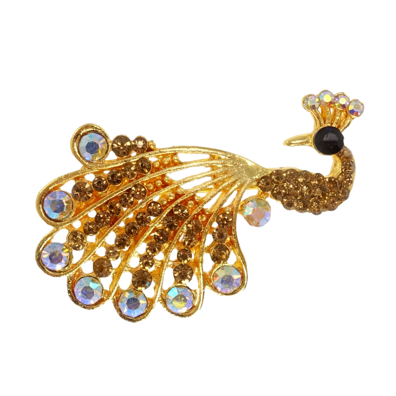 Брошь Павлин с коричневыми стразами фото №1 Брошь Павлин с коричневыми стразами фото №1