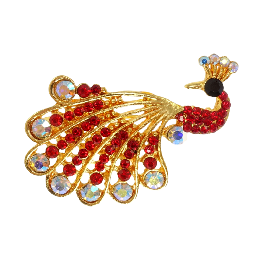 Брошка Павич з червоними стразами фото №1