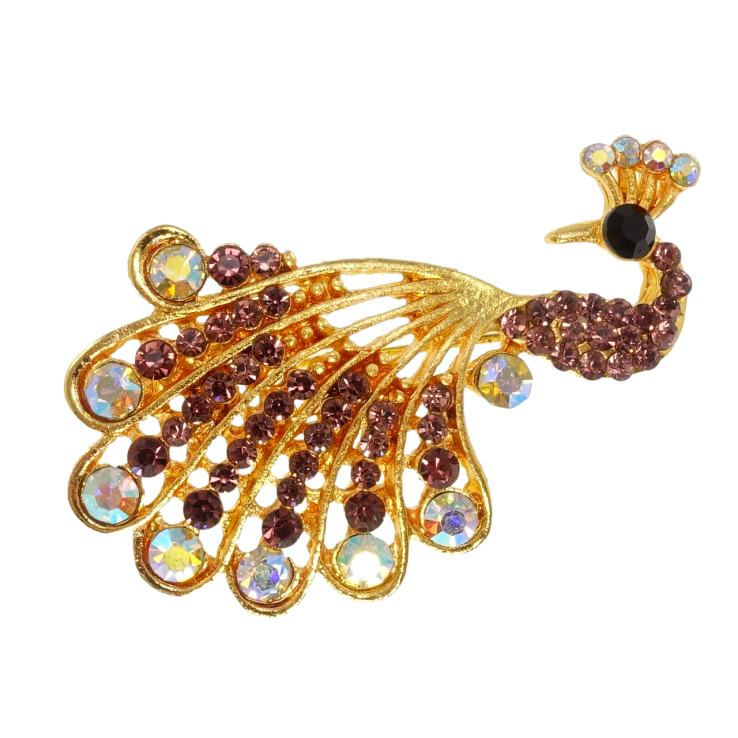 Брошь Павлин с бордовыми стразами фото №9