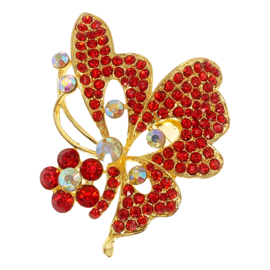 Брошка Метелик з червоними стразами фото №1
