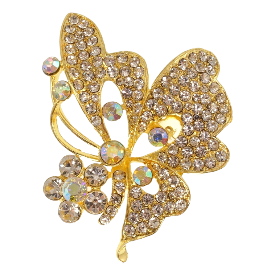 Брошка Метелик з білими стразами фото №1