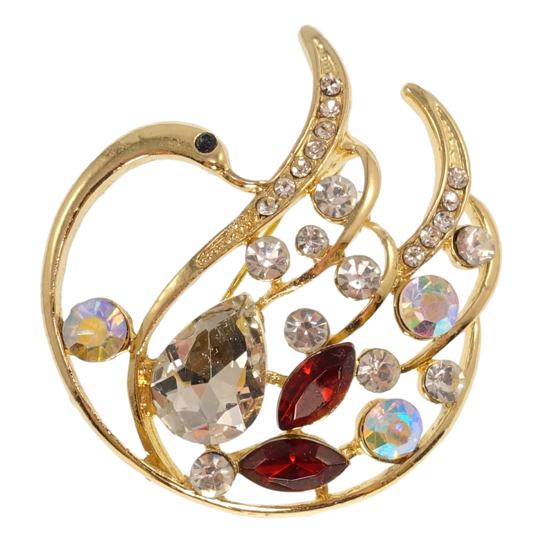 Брошка Лебідь з червоними кристалами фото №1 Брошка Лебідь з червоними кристалами фото №1