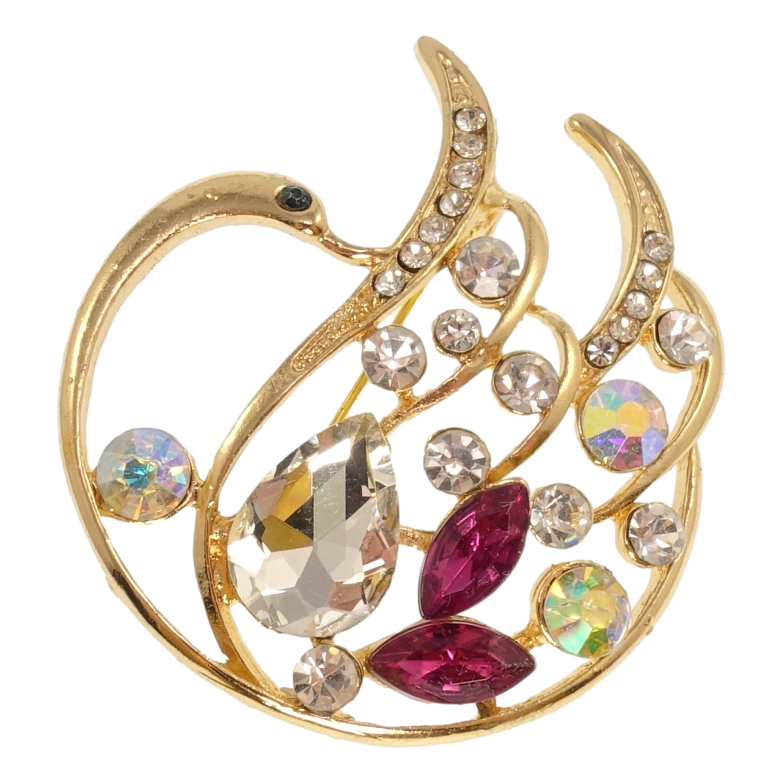 Брошь Лебедь с малиновыми кристаллами фото №1