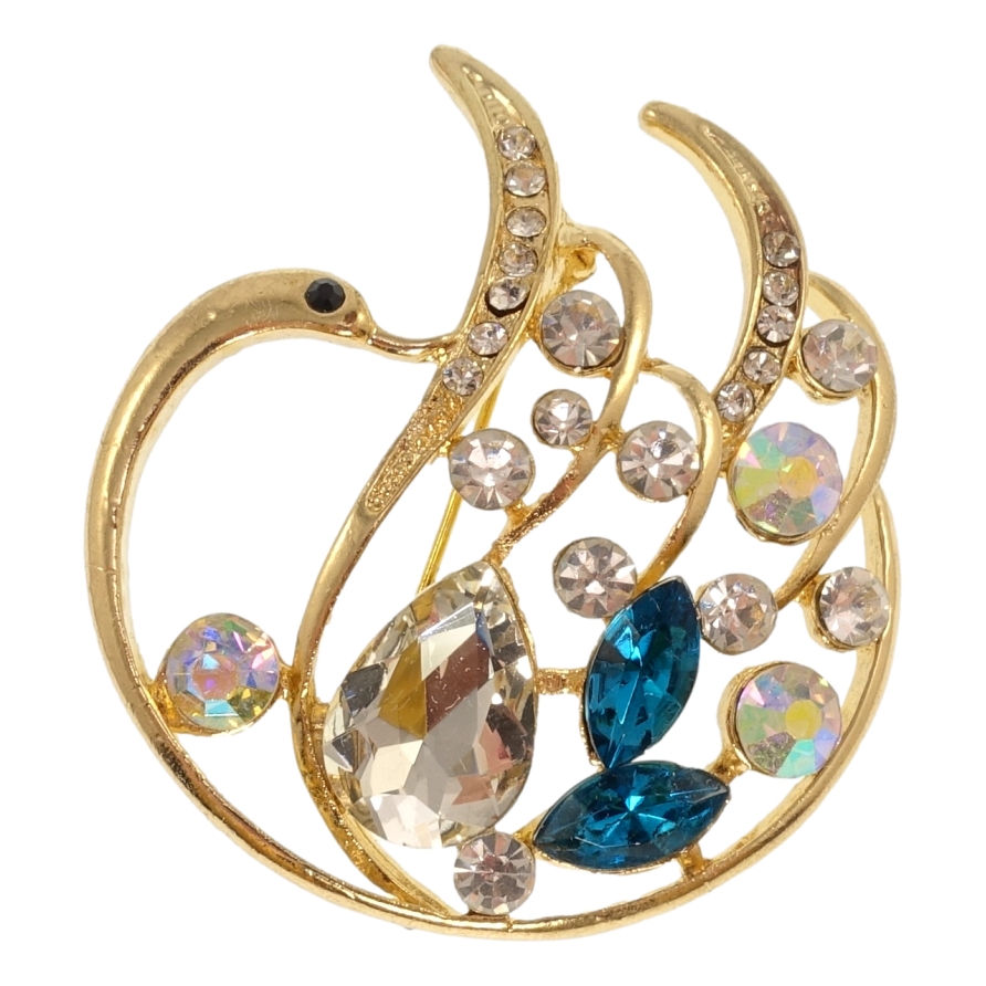 Брошь Лебедь с синими кристаллами фото №1