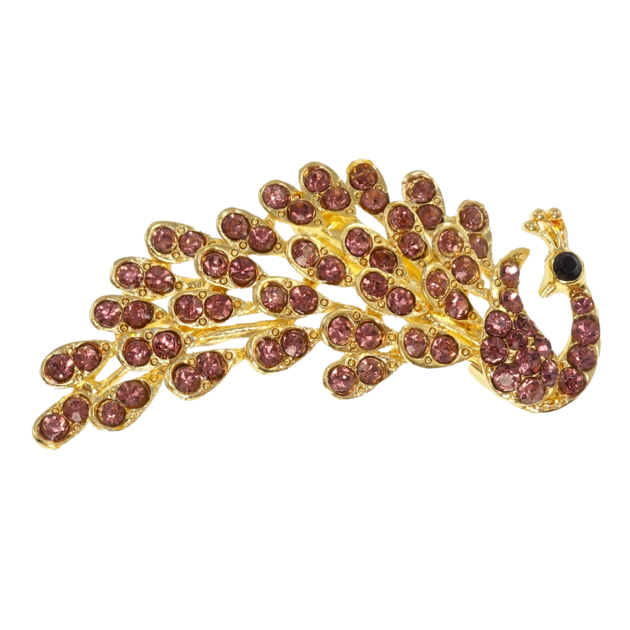 Брошка Павич з бордовими стразами фото №1