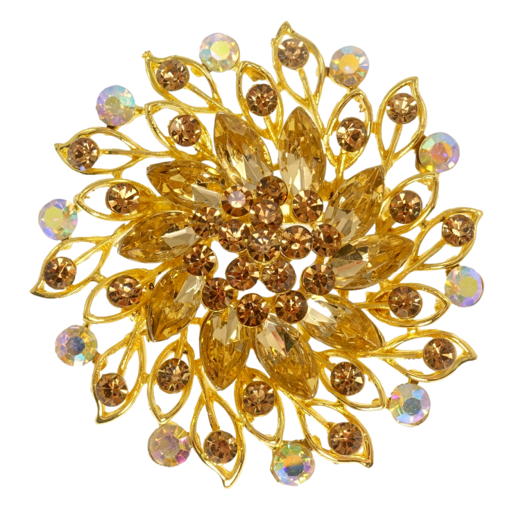 Брошка Квітка з коричневими стразами фото №22
