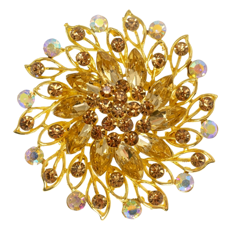 Брошка Квітка з коричневими стразами фото №2