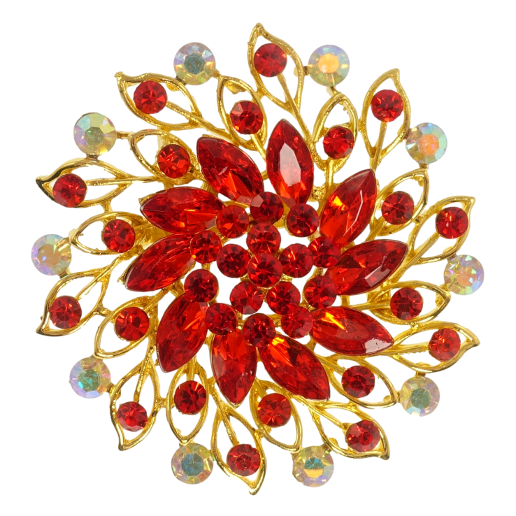 Брошь Цветок с красными стразами фото №3 Брошь Цветок с красными стразами фото №3
