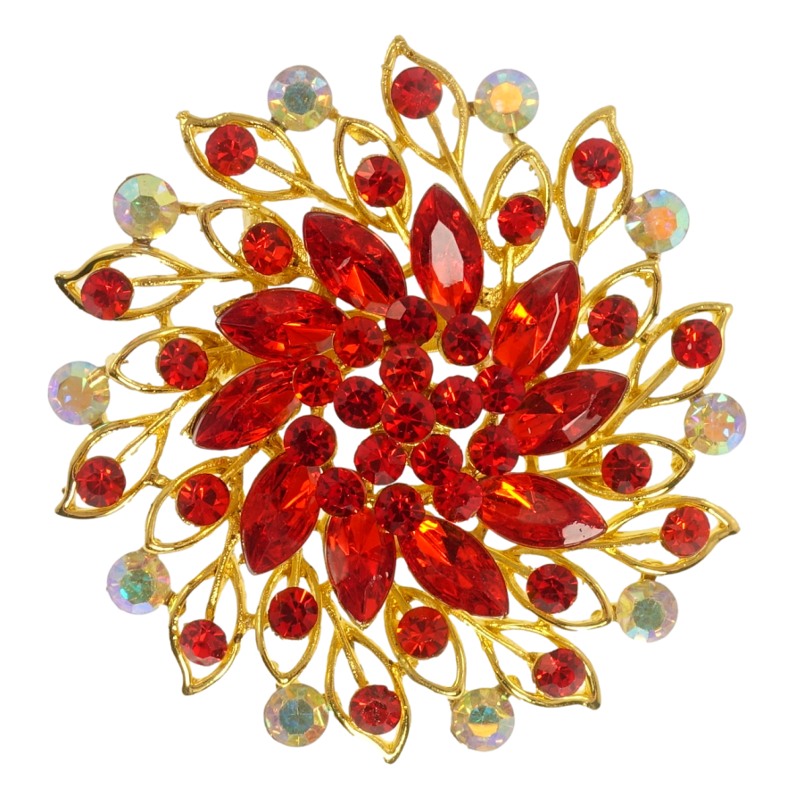 Брошь Цветок с красными стразами фото №1