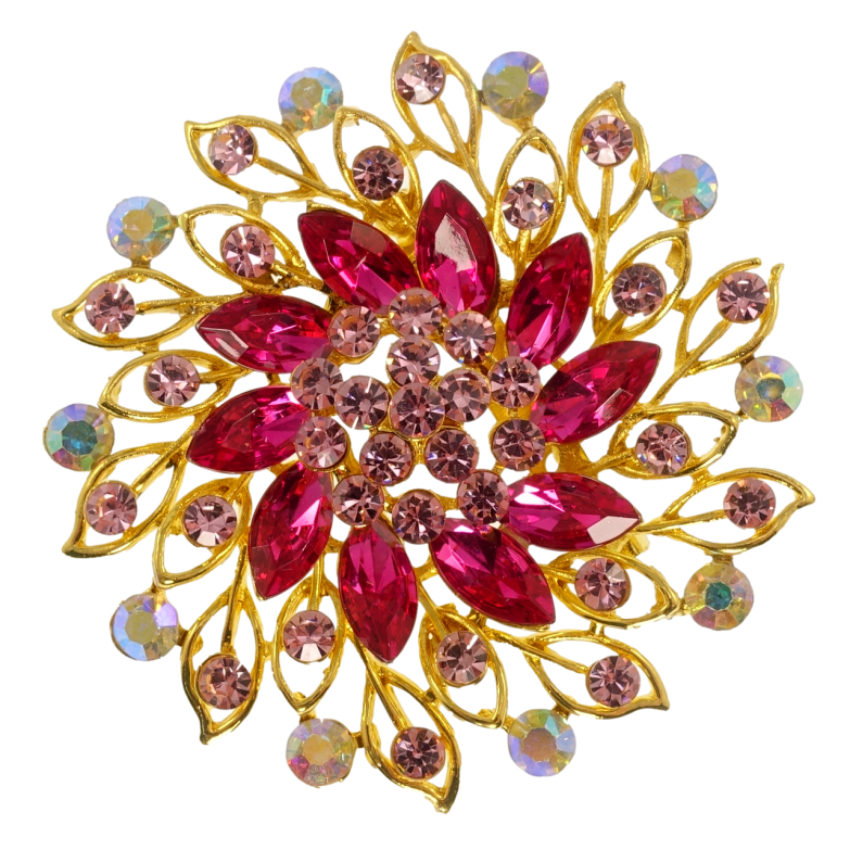 Брошь Цветок с розовыми стразами фото №1