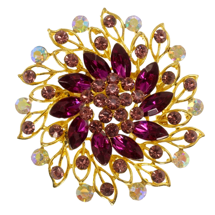 Брошка Квітка з бордовими стразами фото №9