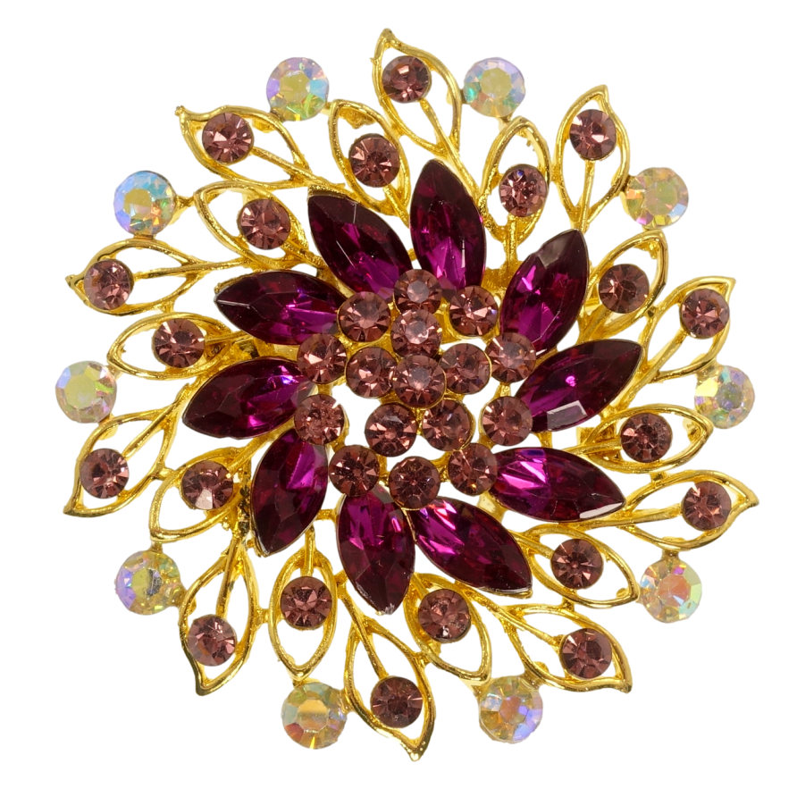 Брошка Квітка з бордовими стразами фото №1