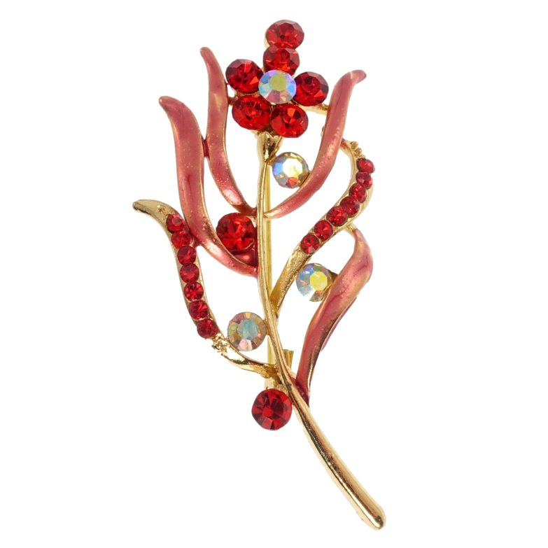 Брошь Веточка с красными стразами фото №1 Брошь Веточка с красными стразами фото №1