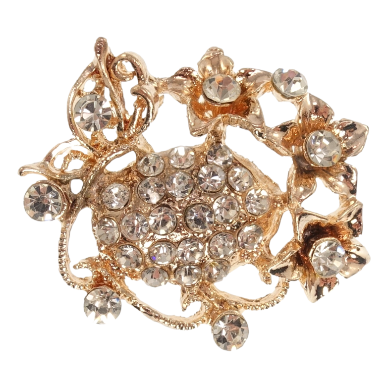 Брошка Квіткова композиція з білими стразами фото №1 Брошка Квіткова композиція з білими стразами фото №1