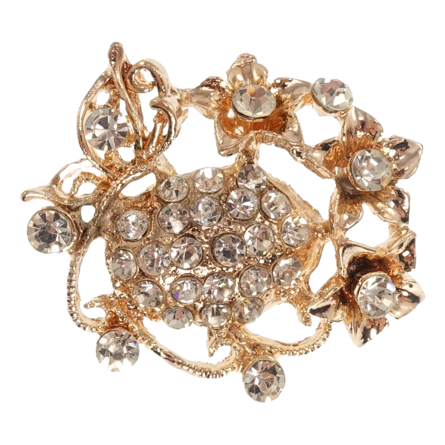 Брошка Квіткова композиція з білими стразами фото №1 Брошка Квіткова композиція з білими стразами фото №1