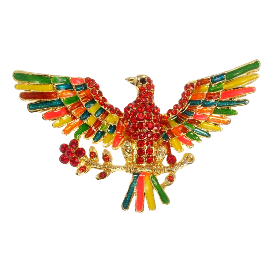 Брошь-кулон Орел с красными стразами эмаль фото №1