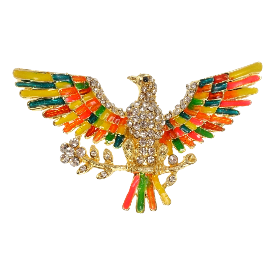 Брошь-кулон Орел с белыми стразами эмаль фото №1