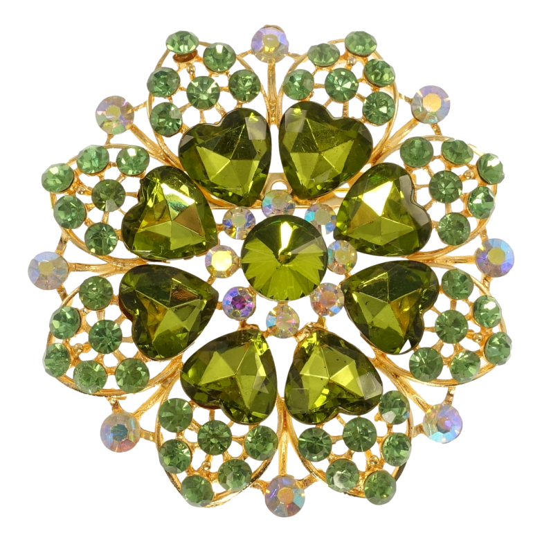 Брошь Снежинка с зелёными сердечками фото №1