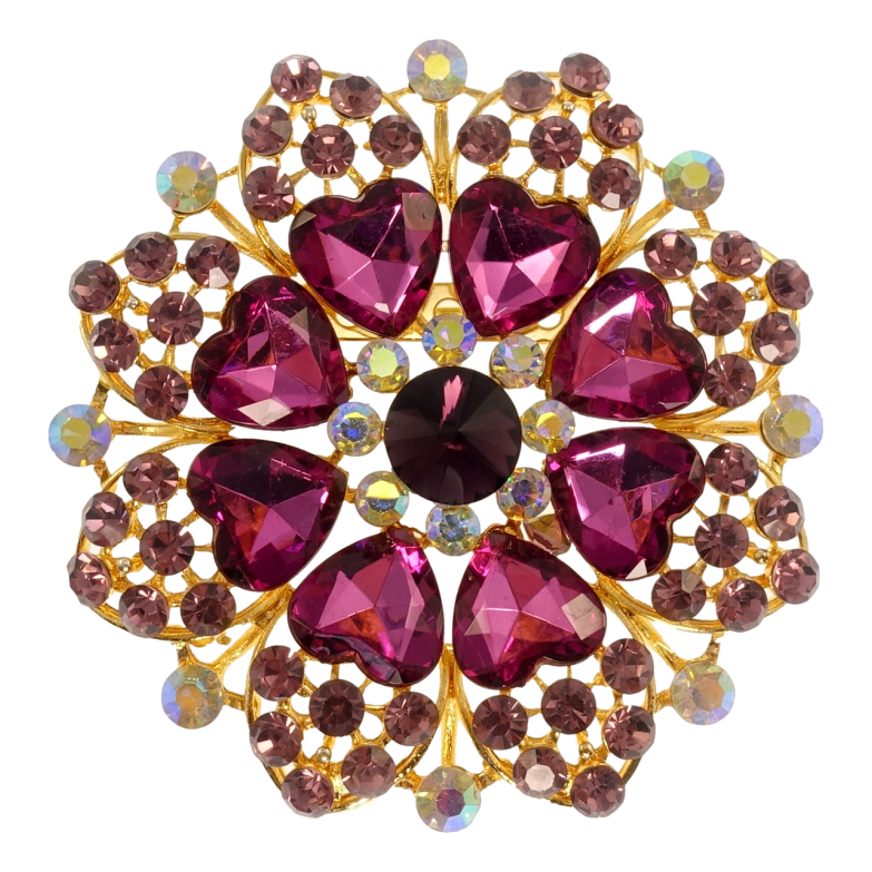 Брошка Сніжинка з бордовими серцями фото №1