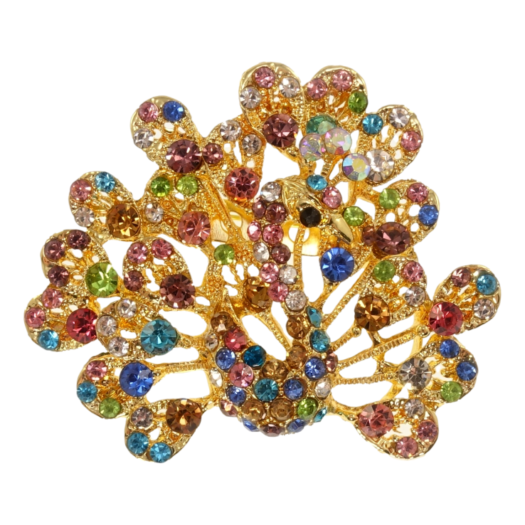 Брошь Павлин с разноцветными стразами фото №3