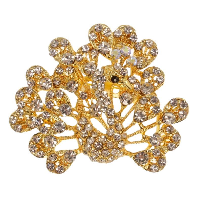 Брошь Павлин с белыми стразами фото №2 Брошь Павлин с белыми стразами фото №2